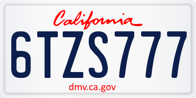 CA license plate 6TZS777