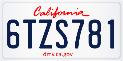 CA license plate 6TZS781