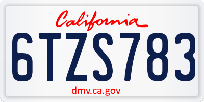 CA license plate 6TZS783