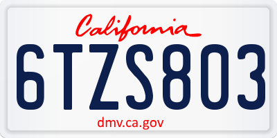 CA license plate 6TZS803