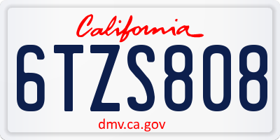 CA license plate 6TZS808
