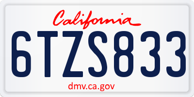 CA license plate 6TZS833