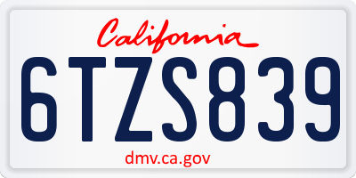 CA license plate 6TZS839