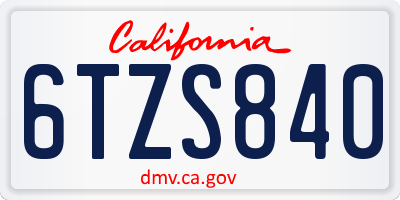 CA license plate 6TZS840
