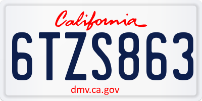 CA license plate 6TZS863