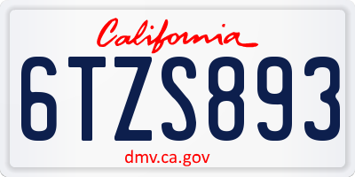 CA license plate 6TZS893