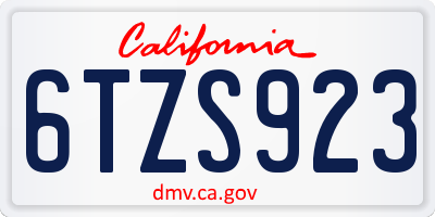CA license plate 6TZS923