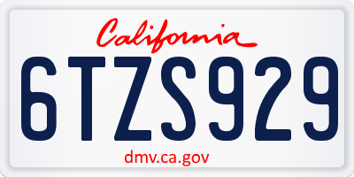 CA license plate 6TZS929