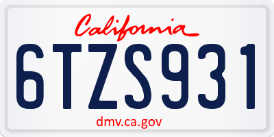 CA license plate 6TZS931