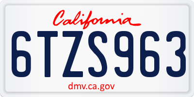 CA license plate 6TZS963
