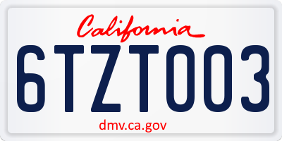 CA license plate 6TZT003