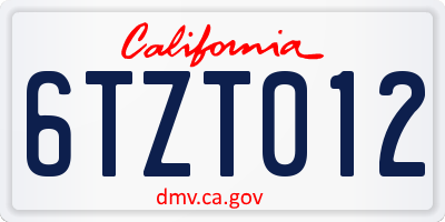 CA license plate 6TZT012
