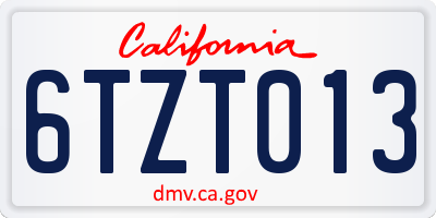 CA license plate 6TZT013