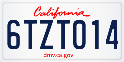 CA license plate 6TZT014