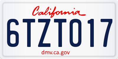 CA license plate 6TZT017