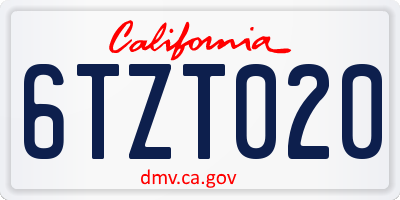 CA license plate 6TZT020