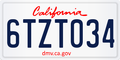 CA license plate 6TZT034