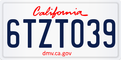 CA license plate 6TZT039