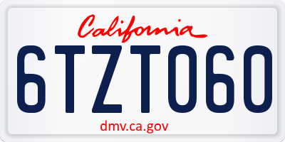 CA license plate 6TZT060