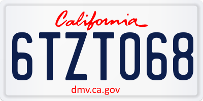 CA license plate 6TZT068