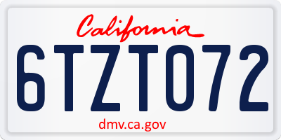 CA license plate 6TZT072