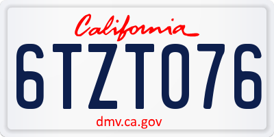 CA license plate 6TZT076