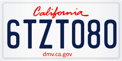 CA license plate 6TZT080