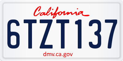 CA license plate 6TZT137