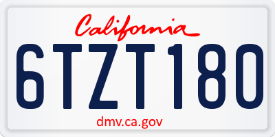CA license plate 6TZT180