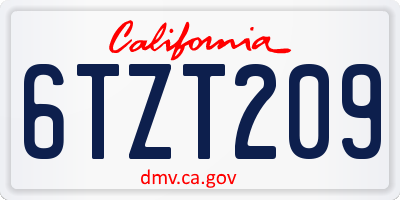 CA license plate 6TZT209