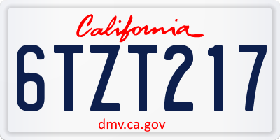 CA license plate 6TZT217