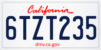 CA license plate 6TZT235