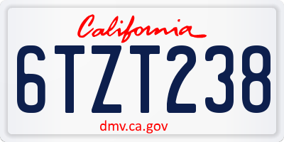 CA license plate 6TZT238