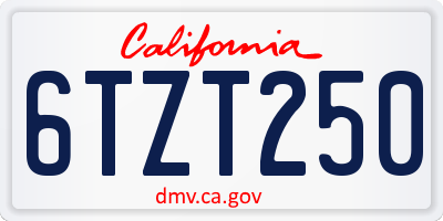 CA license plate 6TZT250