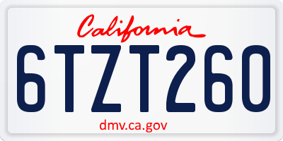 CA license plate 6TZT260
