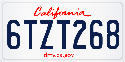 CA license plate 6TZT268