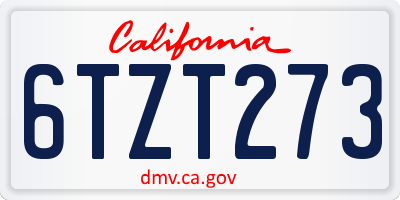 CA license plate 6TZT273