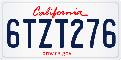 CA license plate 6TZT276