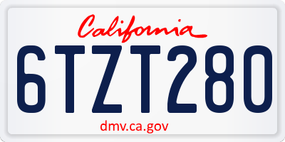 CA license plate 6TZT280