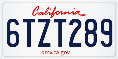 CA license plate 6TZT289