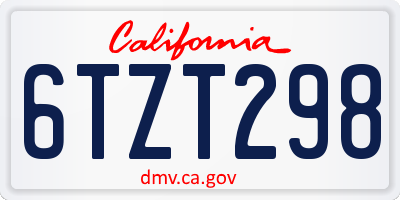 CA license plate 6TZT298