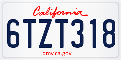 CA license plate 6TZT318