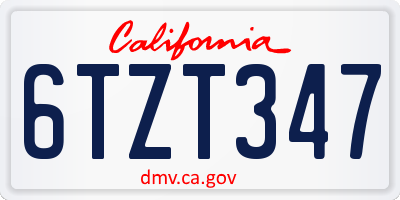 CA license plate 6TZT347
