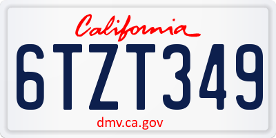 CA license plate 6TZT349