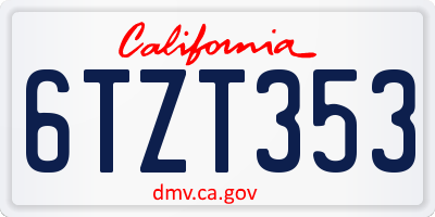 CA license plate 6TZT353