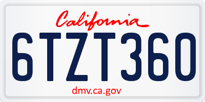 CA license plate 6TZT360