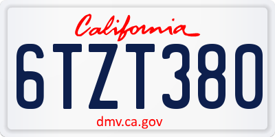 CA license plate 6TZT380