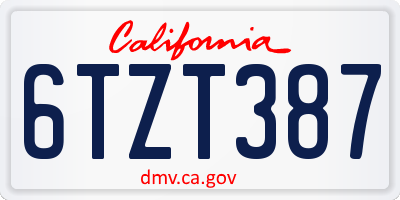CA license plate 6TZT387