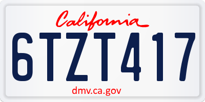 CA license plate 6TZT417