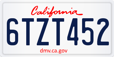 CA license plate 6TZT452